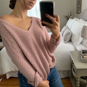 AEO Blush Pink V-Neck Long Sleeve Sweater M